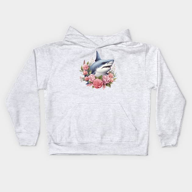 Pink Christmas Shark Kids Hoodie by Chromatic Fusion Studio